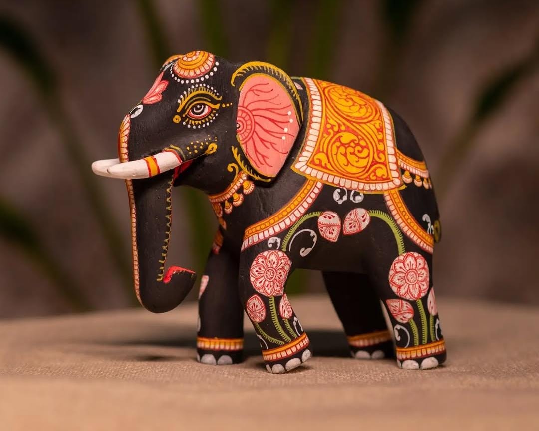 Pattachitra Hand-Painted Elephant Showpiece